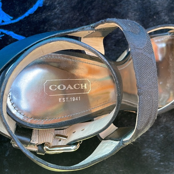 Coach Charla Wedges Black Leather Signature Fabric Platform Cork Sandals Size 8 - Picture 7 of 7